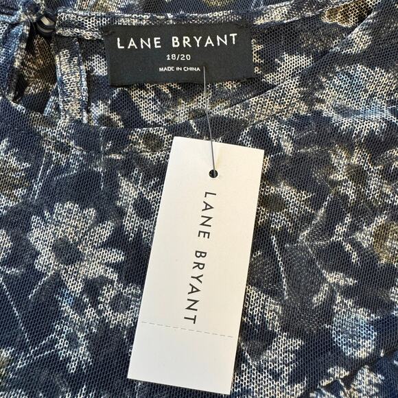 LANE BRYANT Puff Sleeve Crew Neck Mesh Blouse Women's Size 18/20 Navy Floral NWT - Picture 11 of 13